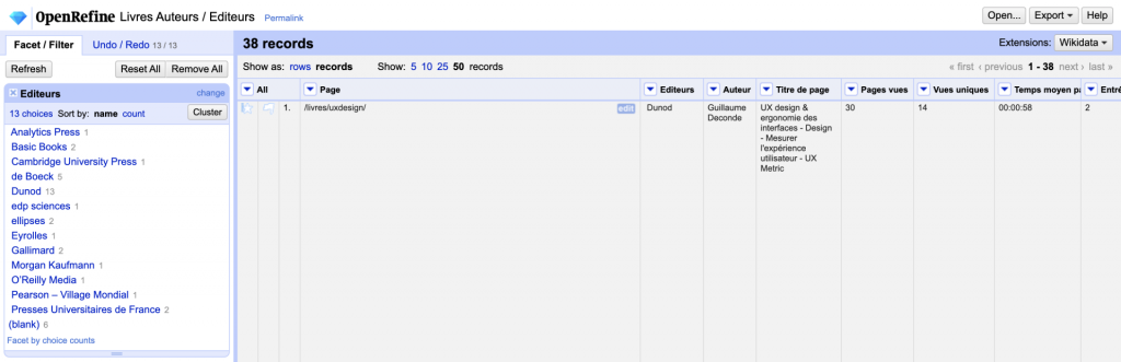 Analyse de données - Open Refine - Data marketing - UX Metric