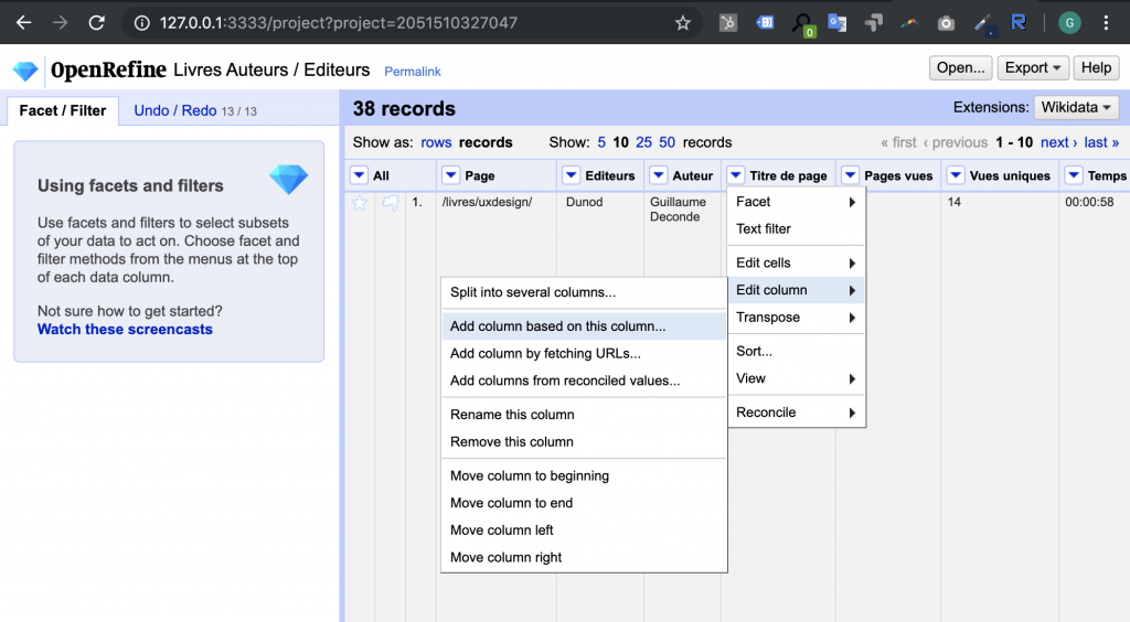 Analyse de données - Open Refine - Data marketing - UX Metric