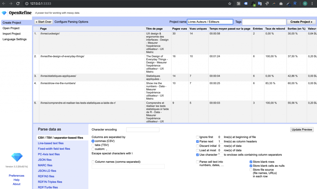 Analyse de données - Open Refine - Data marketing - UX Metric