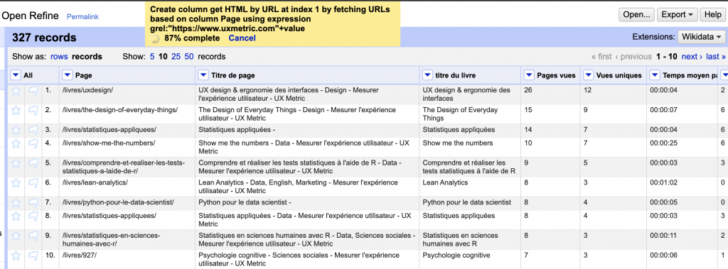 Analyse de données - Open Refine - Data marketing - UX Metric