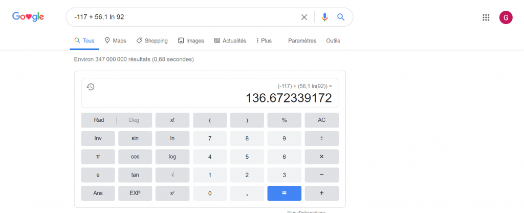 Fig. X : Calculatrice Google