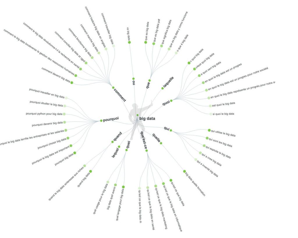 Fig. 1 : Carte heuristique des questions associées à la requête "big data" (illustration Answer the public)